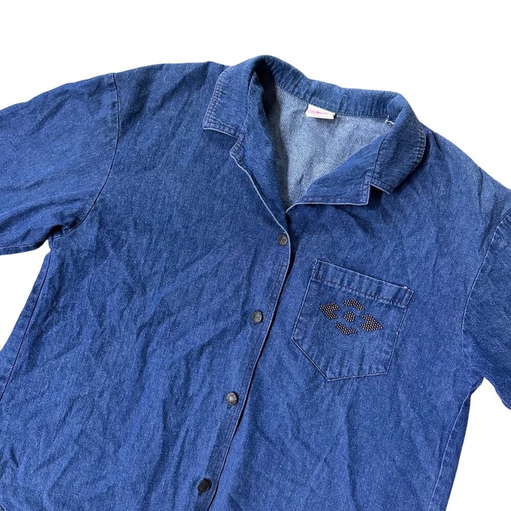 Vintage Denim Shirt Womens Size 14 GW Graff USA Button Up Retro 1990s Blue